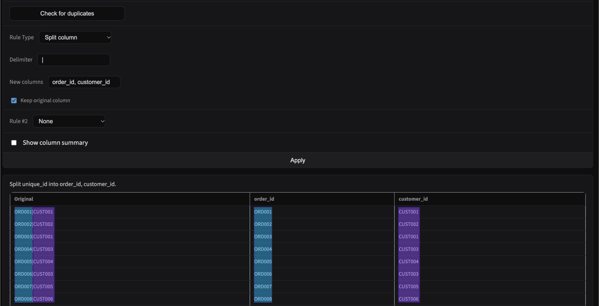 Split columns into new columns based on a separator